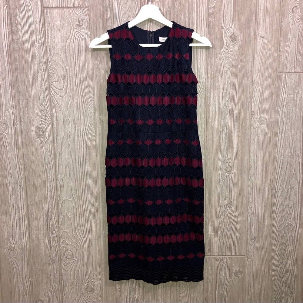 Calvin Klein Geometric Black & Burgundy Dress
